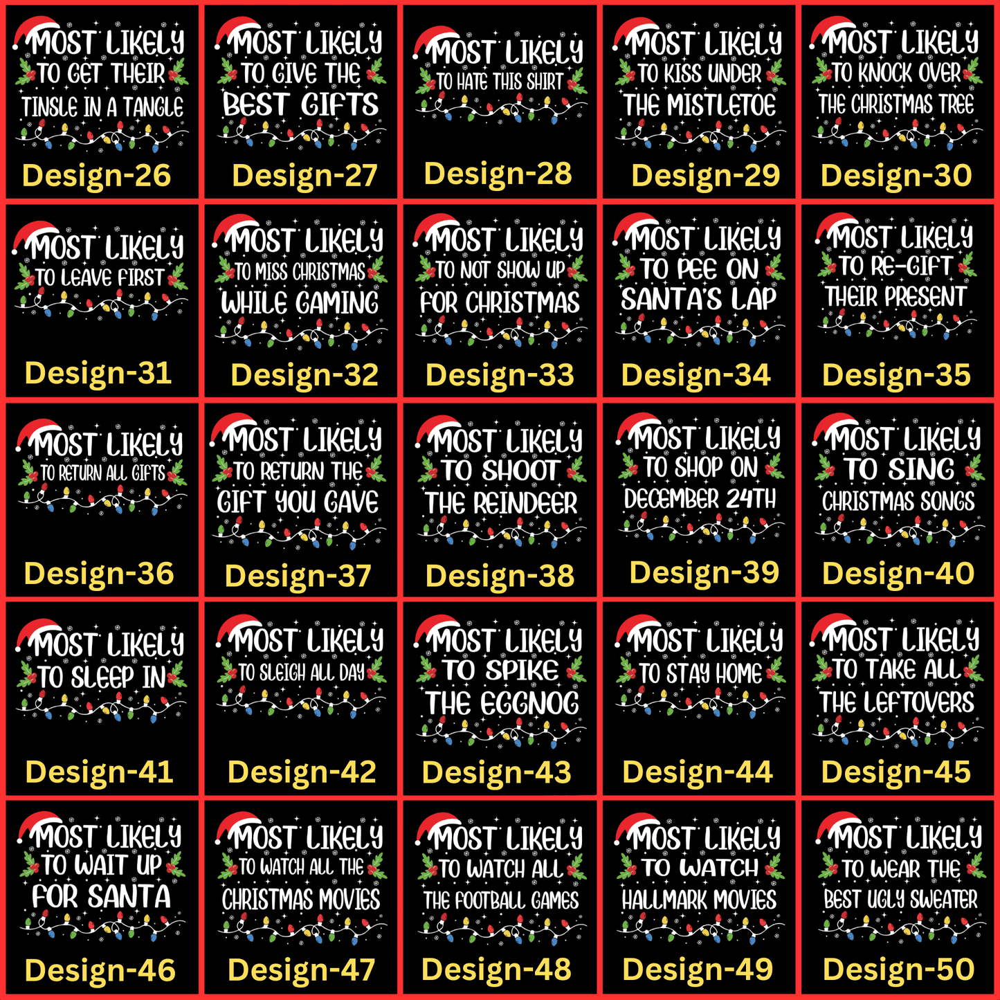 50 Quotes- Most Likely Christmas Shirts with Santa Hats
